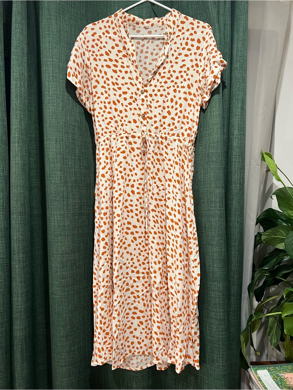 Women’s white Midi Dress with Rust Spot Print